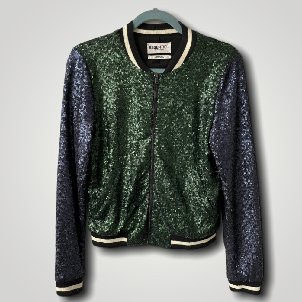 Essential Sequined Color Block Bomber Jacket - image 1